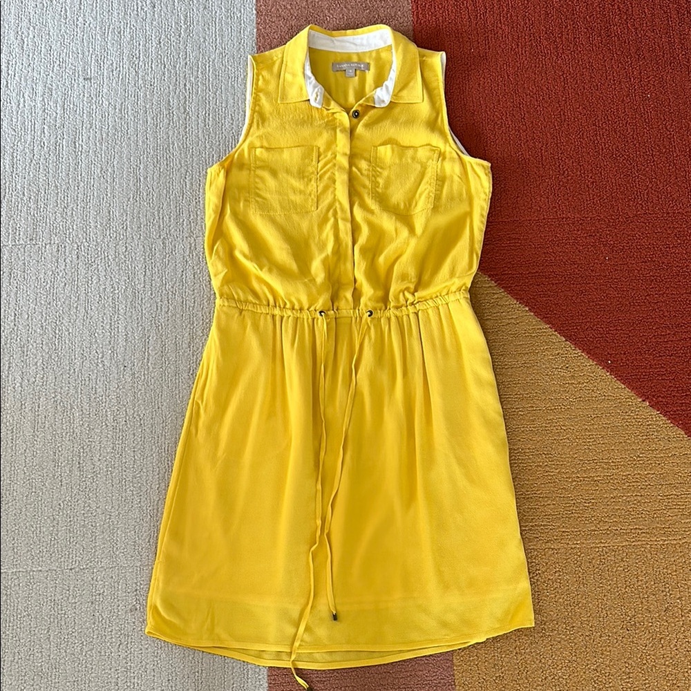 Banana Republic Yellow Utility Shirt Dress Sleeveless Cinch Waist Size 4